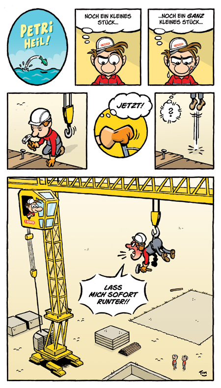 Comic Baustelle Baukran Bauarbeiter