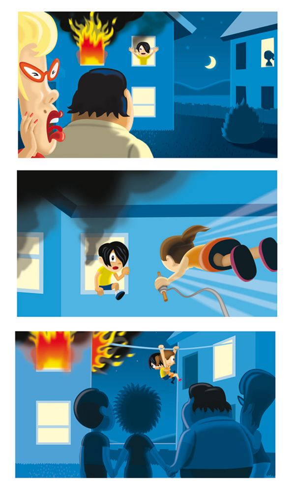 Comic Bildergeschichte Schulbuch Superheldin